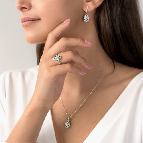 Kolczyki Savicki: dwukolorowe złoto, szmaragdy, diamenty